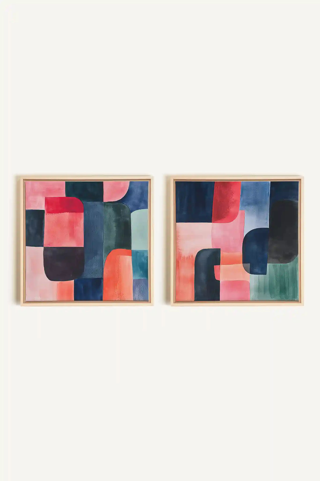 DUO ÉCLATS COLORÉS, 2 Artworks on stretched canvas, framed Natural Light