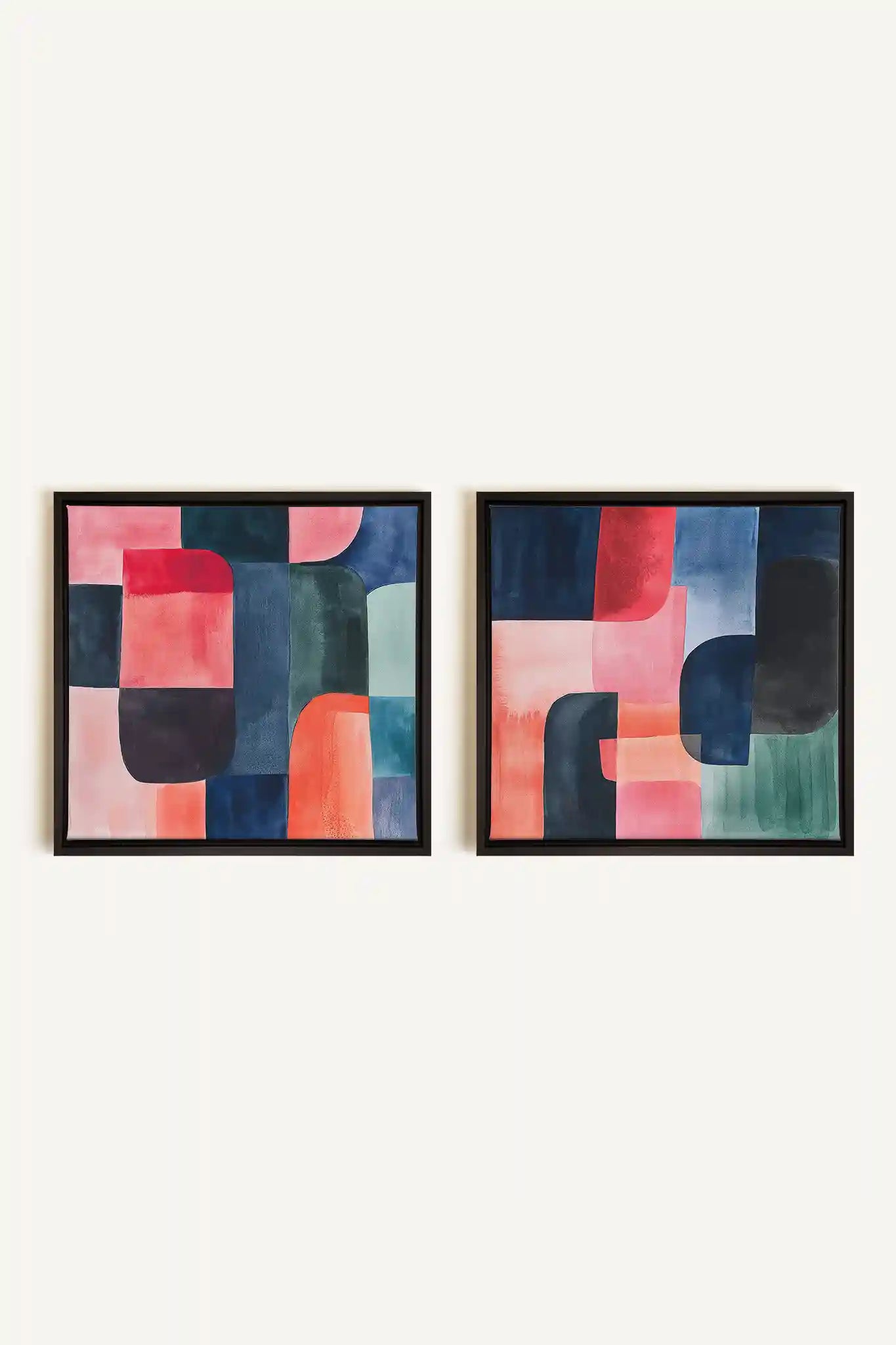 DUO ÉCLATS COLORÉS, 2 Works on stretched canvas, black framed