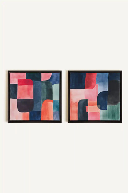 DUO ÉCLATS COLORÉS, 2 Works on stretched canvas, black framed