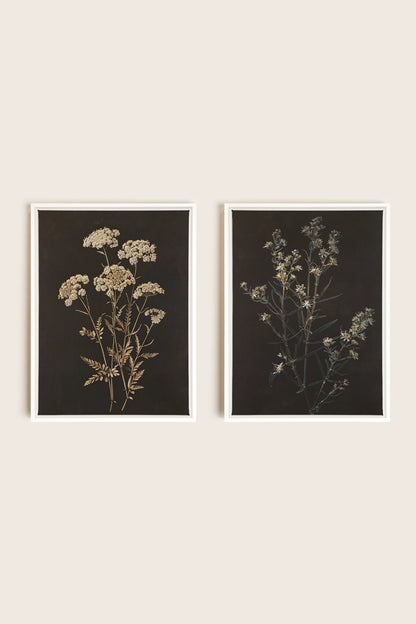 DUO FLEURS PRÉCIEUSES, 2 Works on stretched canvas, framed in white