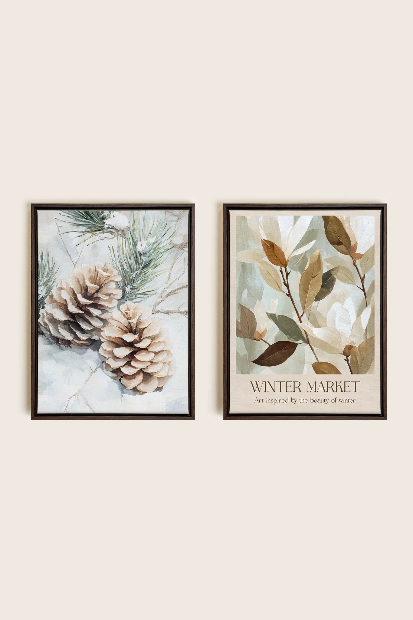 DUO GIVRE ET NATURE, Artwork on stretched canvas, framed in Walnut Brown