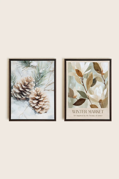 DUO GIVRE ET NATURE, Artwork on stretched canvas, framed in Walnut Brown