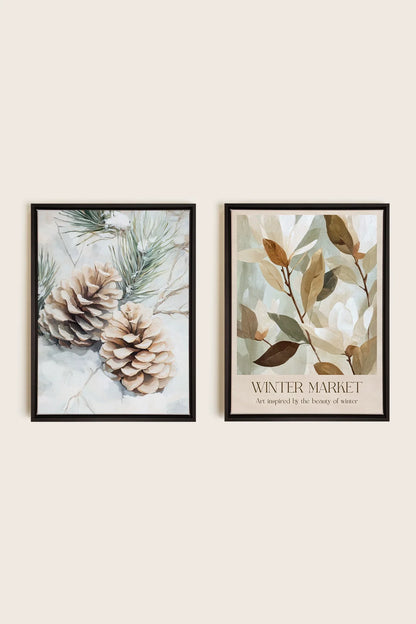 DUO GIVRE ET NATURE, Oeuvre sur toile étirée, encadré Noir
