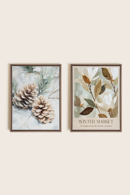 DUO GIVRE ET NATURE, Artwork on stretched canvas, framed in Brown Oak