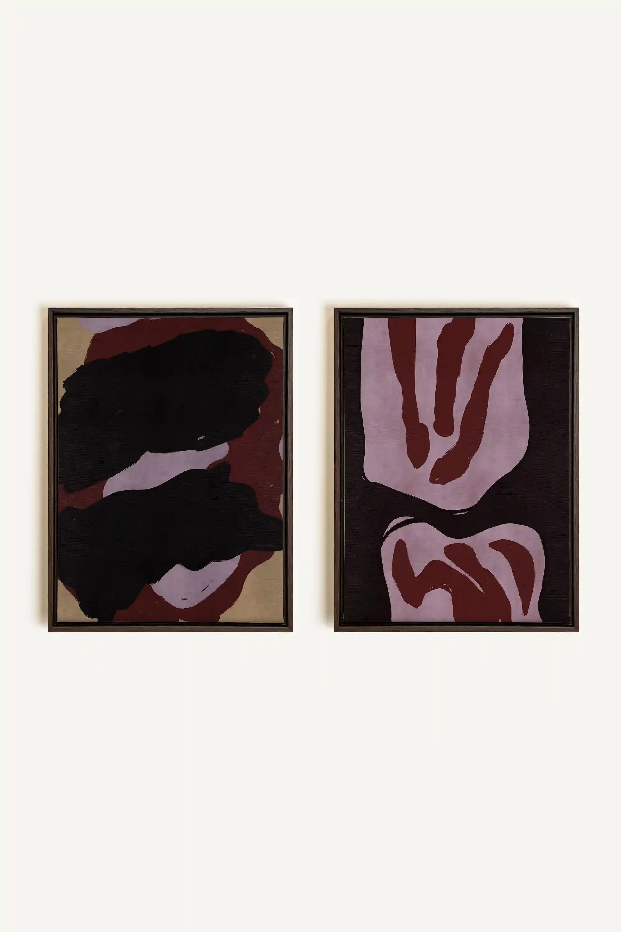 DUO INK &amp; DUST, 2 Oeuvres sur toile étirée, encadré Brun Noyer