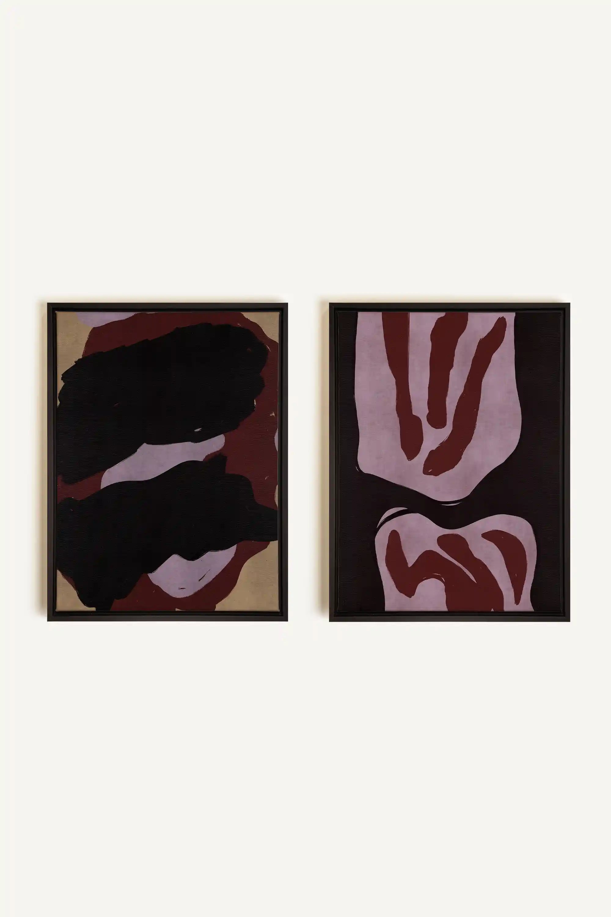 DUO INK &amp; DUST, 2 Oeuvres sur toile étirée, encadré Noir