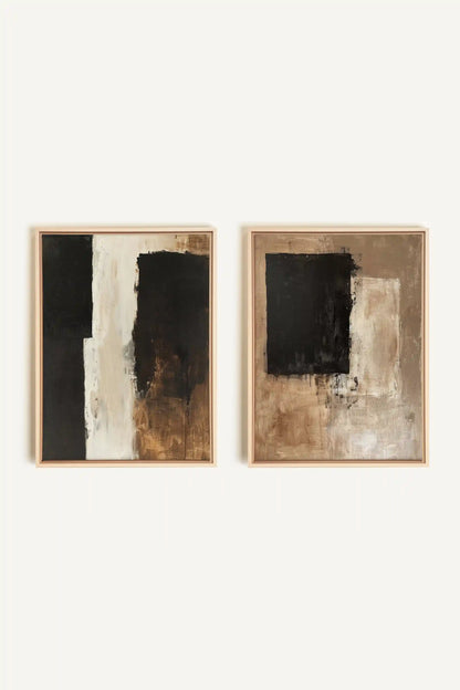 DUO INK METAPHOR, 2 Oeuvres sur toile étirée, encadré Naturel Clair