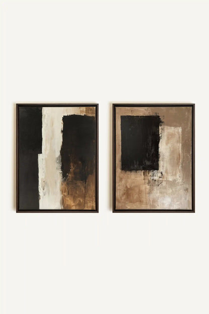 DUO INK METAPHOR, 2 Oeuvres sur toile étirée, encadré Brun Noyer