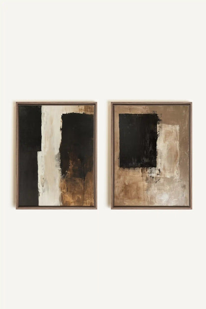 DUO INK METAPHOR, 2 Works on stretched canvas, framed Oak Brown