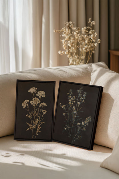 OLEKA CANVAS - DUO FLEURS PRÉCIEUSES, 2 Oeuvres sur toile étirée, encadré Noir