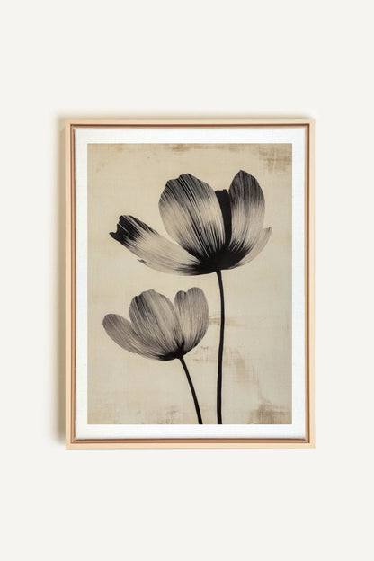 OLEKA CANVAS - EBONY FLOWERS, Oeuvre sur toile étirée, encadré Naturel Clair