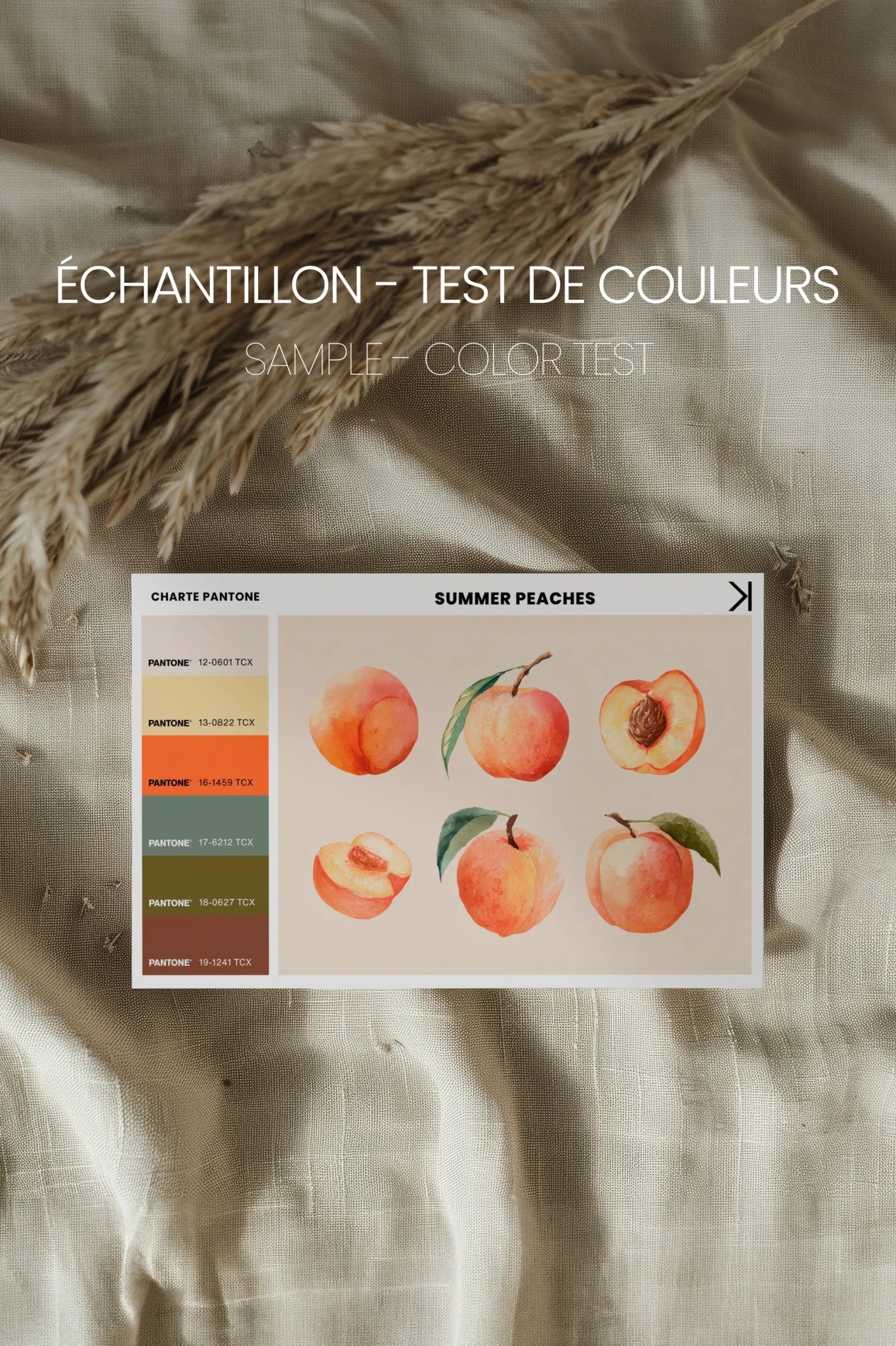 SUMMER PEACHES, Oeuvre sur toile étirée, encadré Brun Chêne