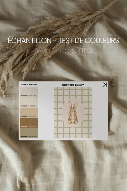 COUNTRY BUNNY, Oeuvre sur toile rigide, encadré brun chêne