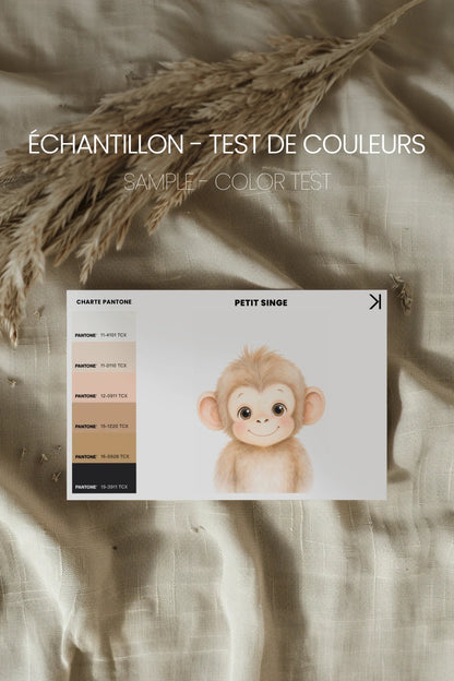 PETIT SINGE, Oeuvre sur toile rigide, encadré brun chêne