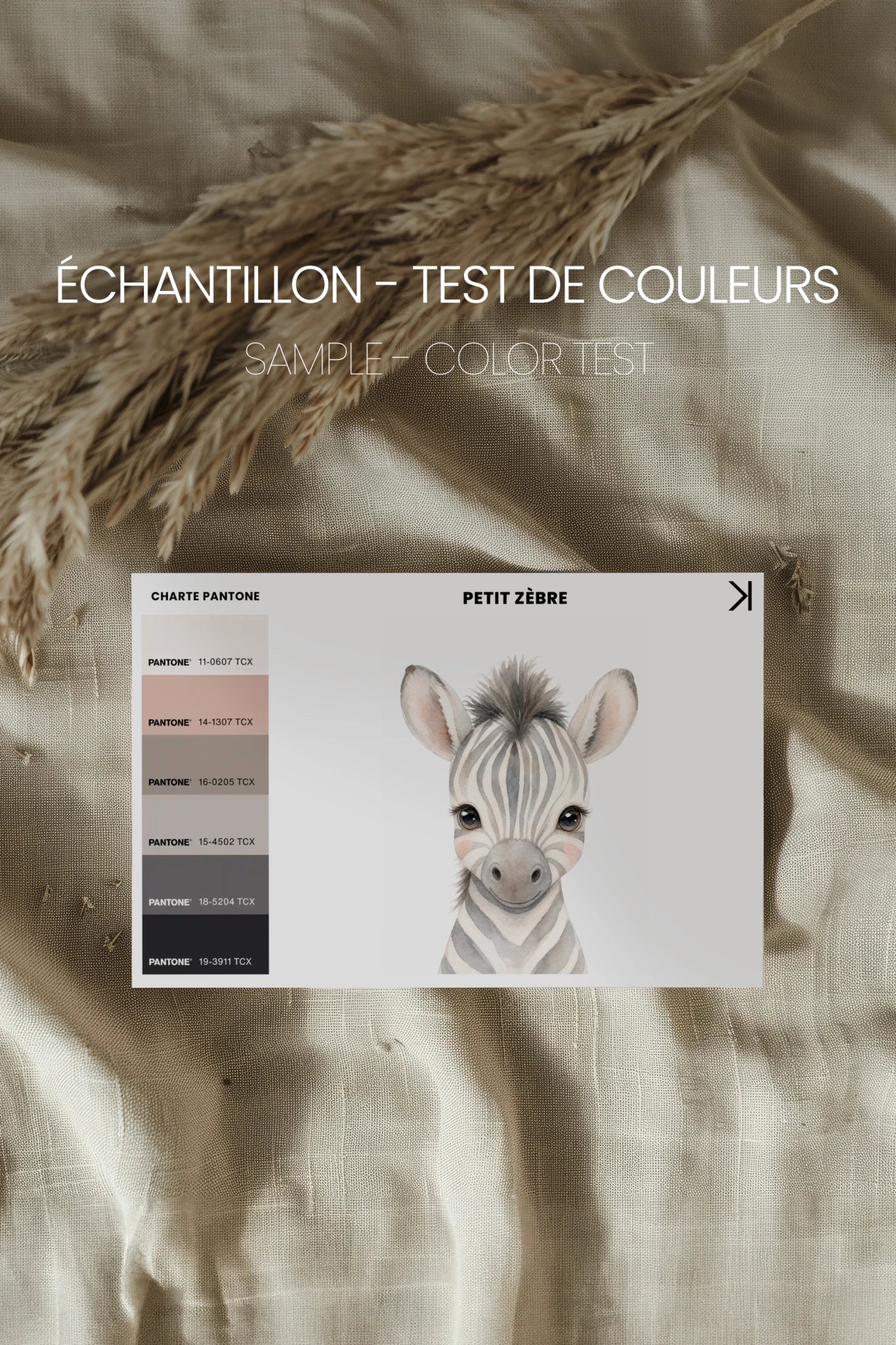 PETIT ZÈBRE, Oeuvre sur toile rigide, encadré Brun Chêne