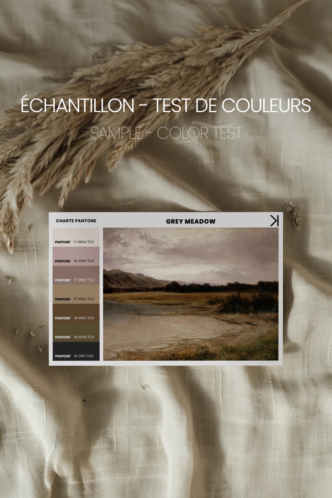 GREY MEADOW, Oeuvre sur toile étirée, encadré Brun Noyer