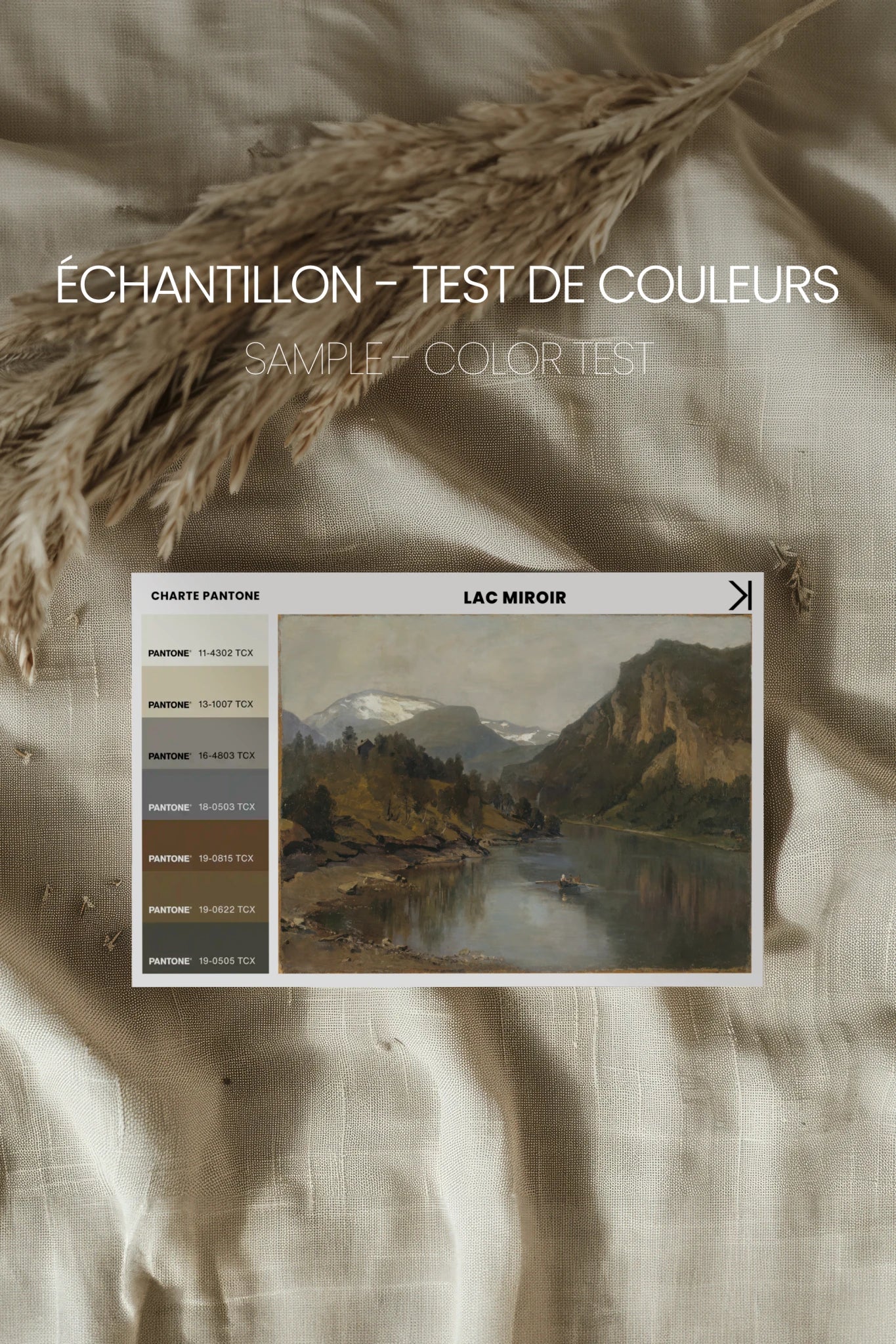 LAC MIROIR, Oeuvre sur toile étirée, encadré Brun Chêne