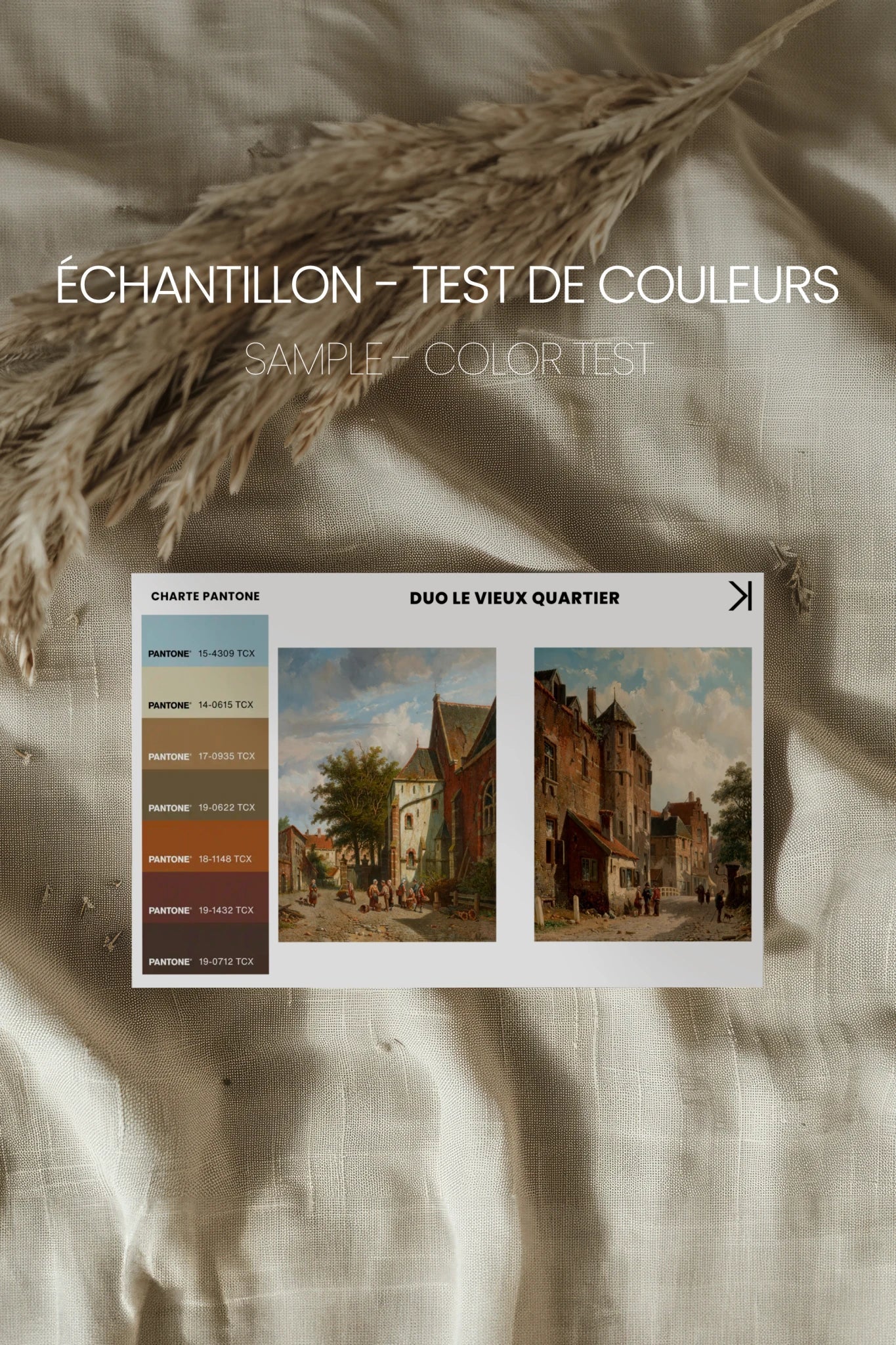 DUO LE VIEUX QUARTIER, 2 Oeuvres sur toile étirée, encadré Naturel Clair
