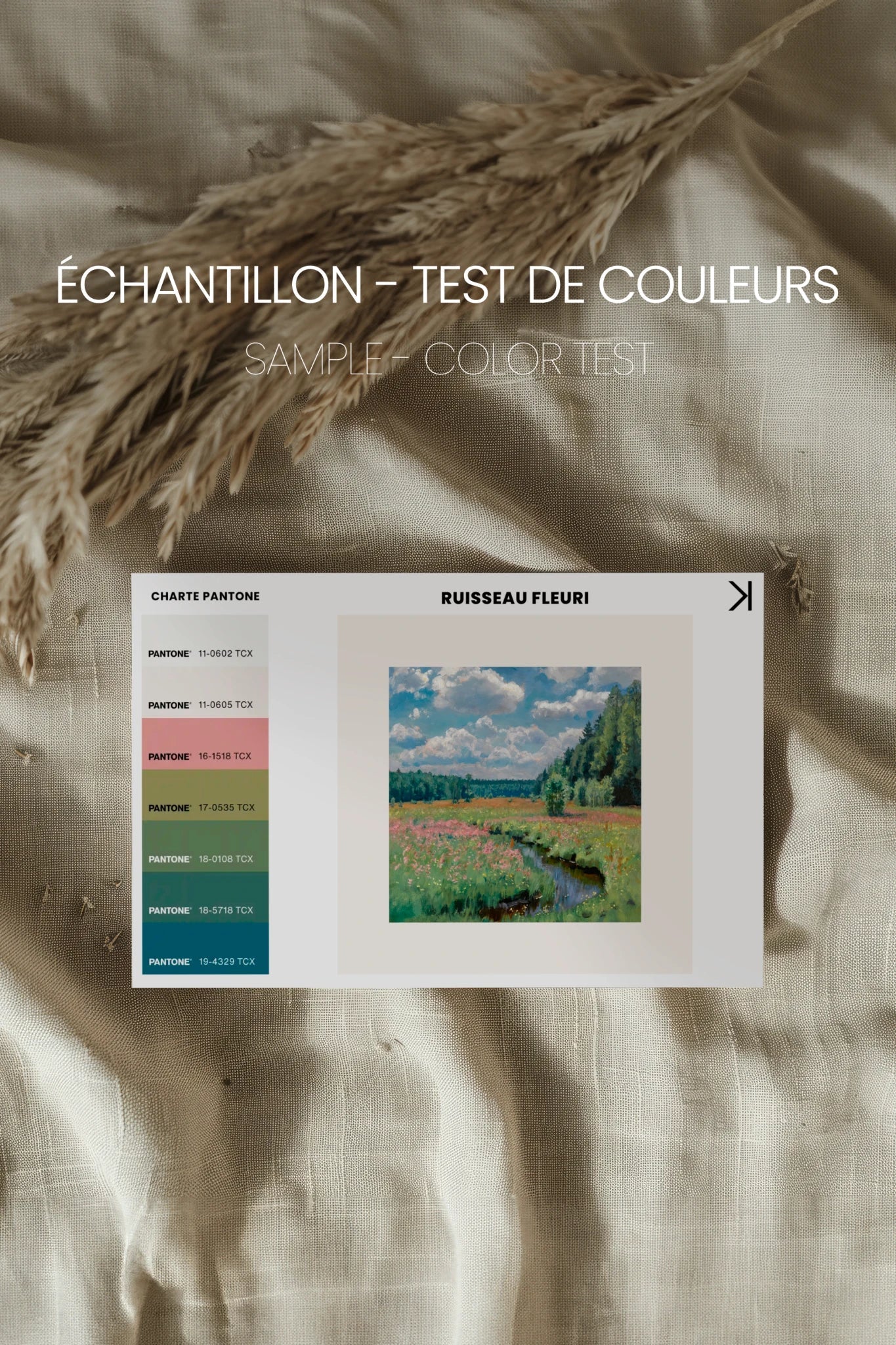 RUISSEAU FLEURI, Oeuvre sur toile étirée, encadré Noir