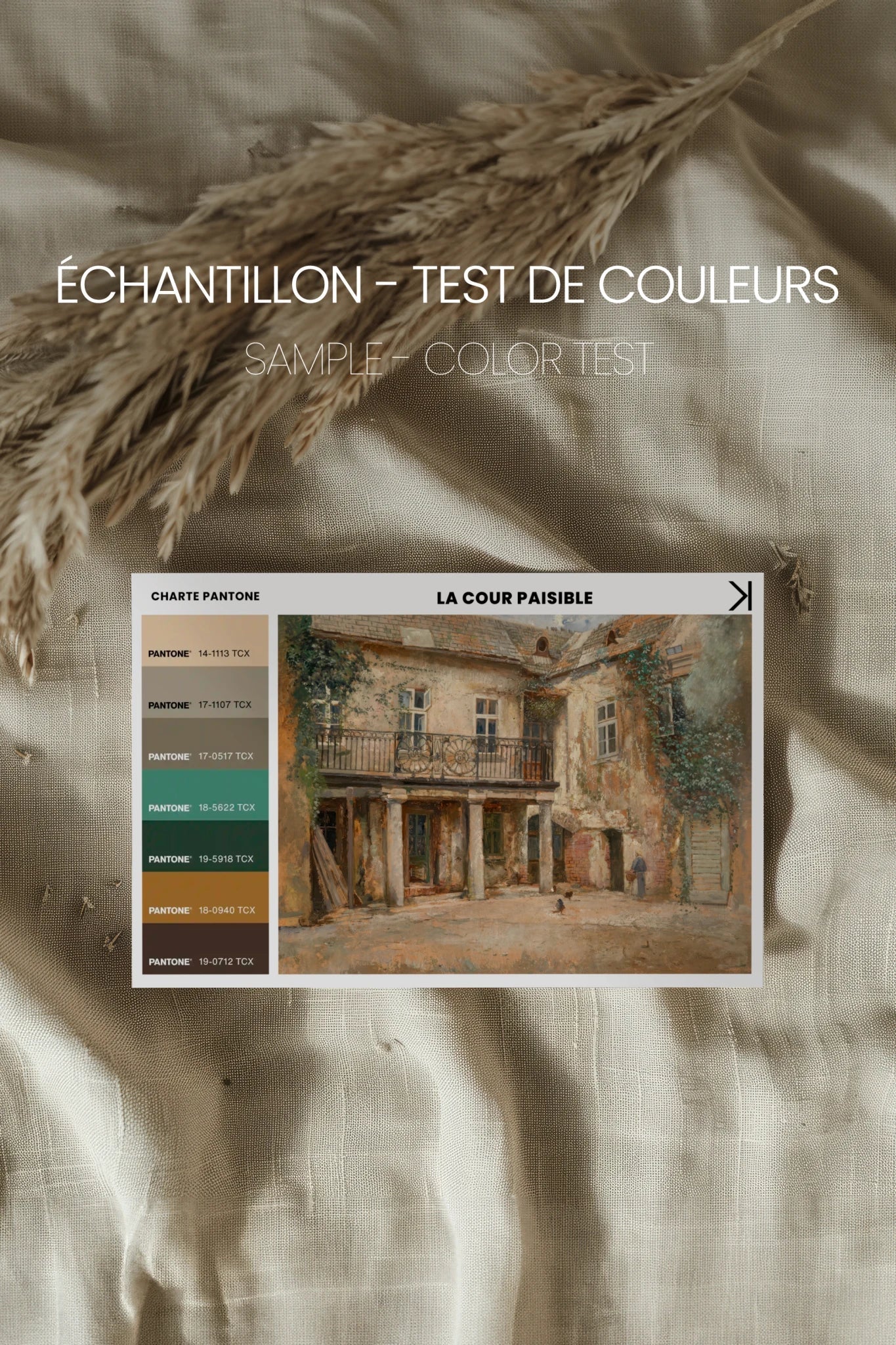 LA COUR PAISIBLE, Oeuvre sur toile étirée, encadré Brun Noyer