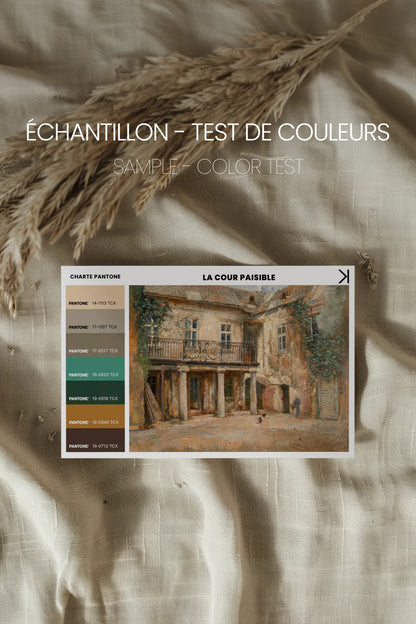 LA COUR PAISIBLE, Oeuvre sur toile étirée, encadré Brun Chêne