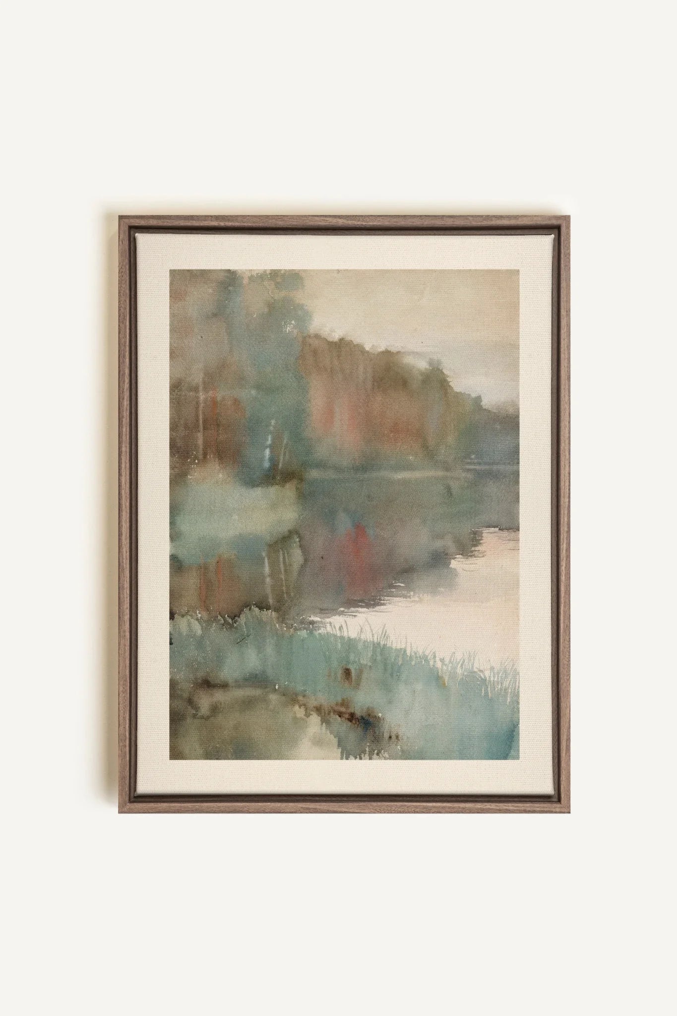 ÉCHO DU LAC, Oeuvre sur toile étirée, encadré Brun Chêne