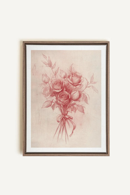 OLEKA CANVAS - ÉCLATS DE ROSES, Oeuvre sur toile étirée, encadré Brun Chêne