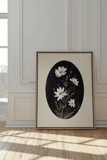 MINIMAL FLORA, Work on stretched canvas, framed Oak Brown