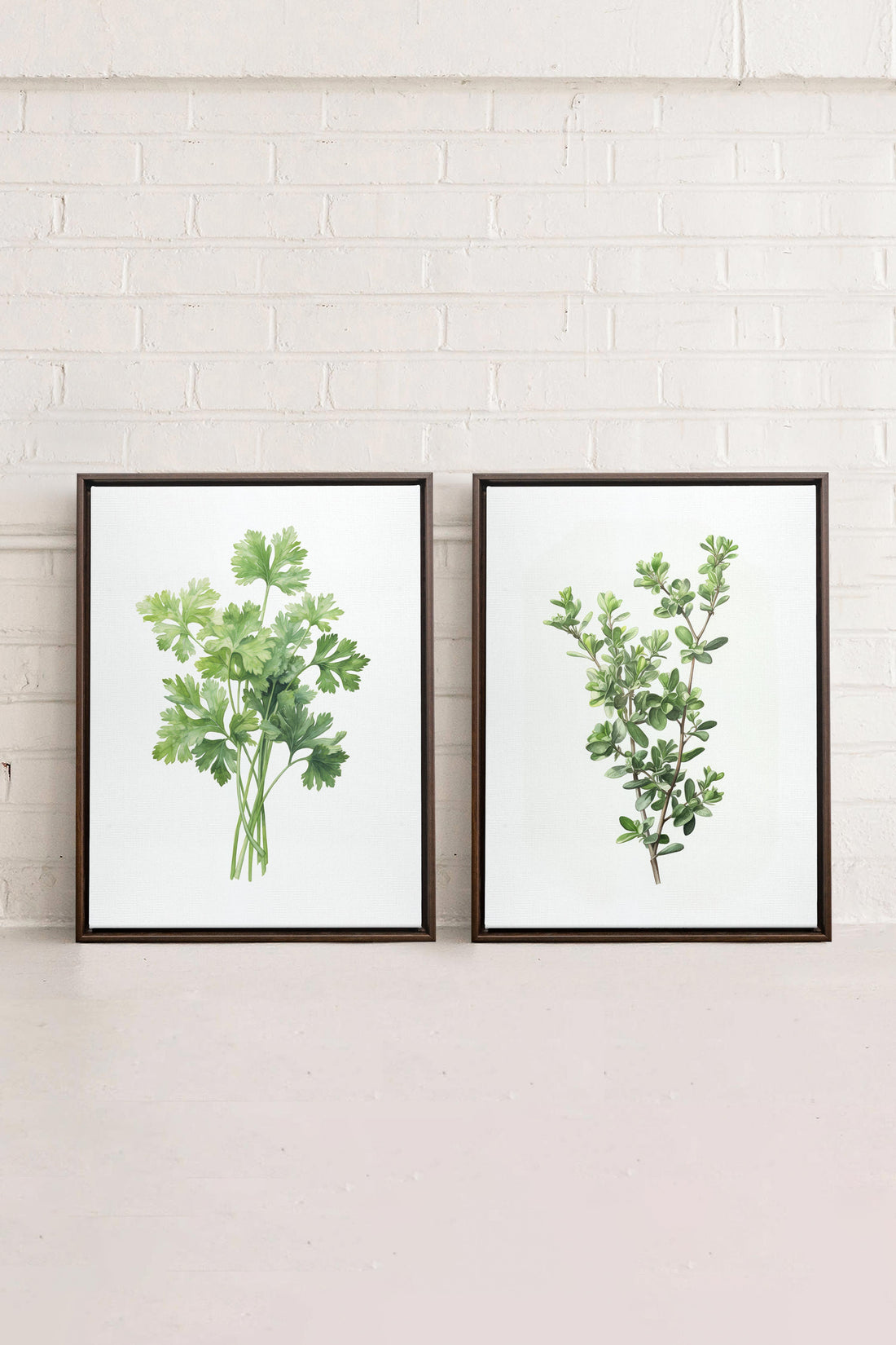 DUO FINES HERBES, 2 Oeuvres sur toile étirée, encadré Brun Noyer