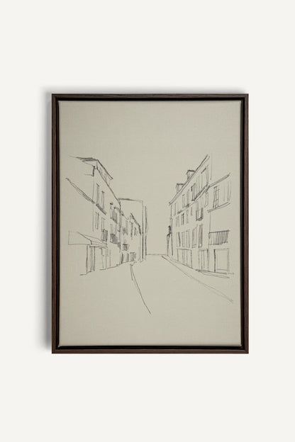 OLEKA CANVAS - ESQUISSE URBAINE, Oeuvre sur toile étirée, encadré Brun Noyer