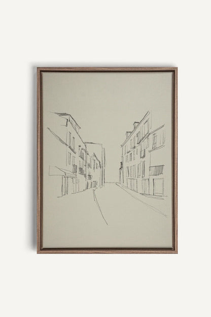OLEKA CANVAS - ESQUISSE URBAINE, Oeuvre sur toile étirée, encadré Brun Chêne