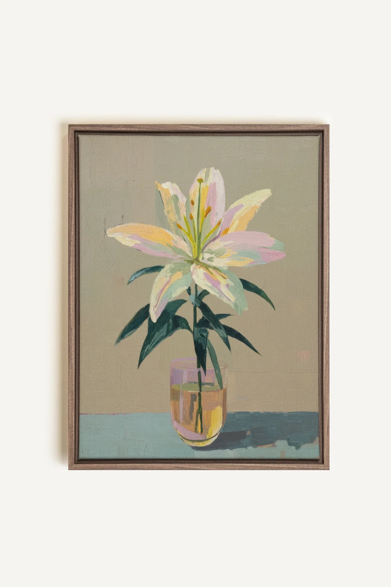 ETERNAL LILY, Artwork on stretched canvas, framed in Brown Oak