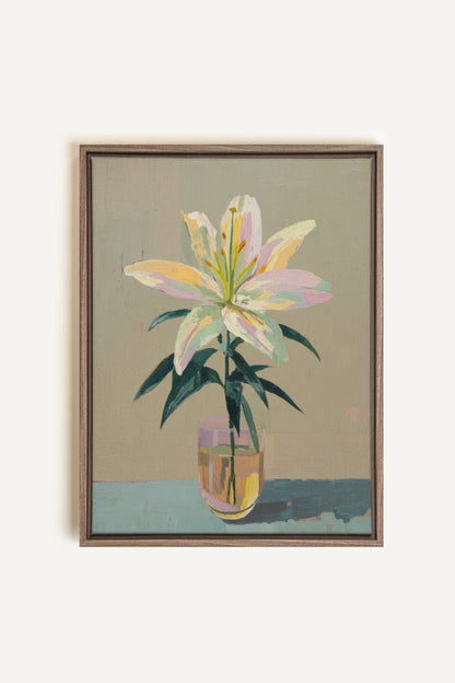 ETERNAL LILY, Artwork on stretched canvas, framed in Brown Oak