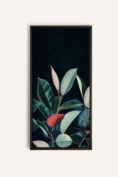 OLEKA CANVAS - FEUILLAGE NOCTURNE, Oeuvre sur toile étirée, encadré Brun Noyer