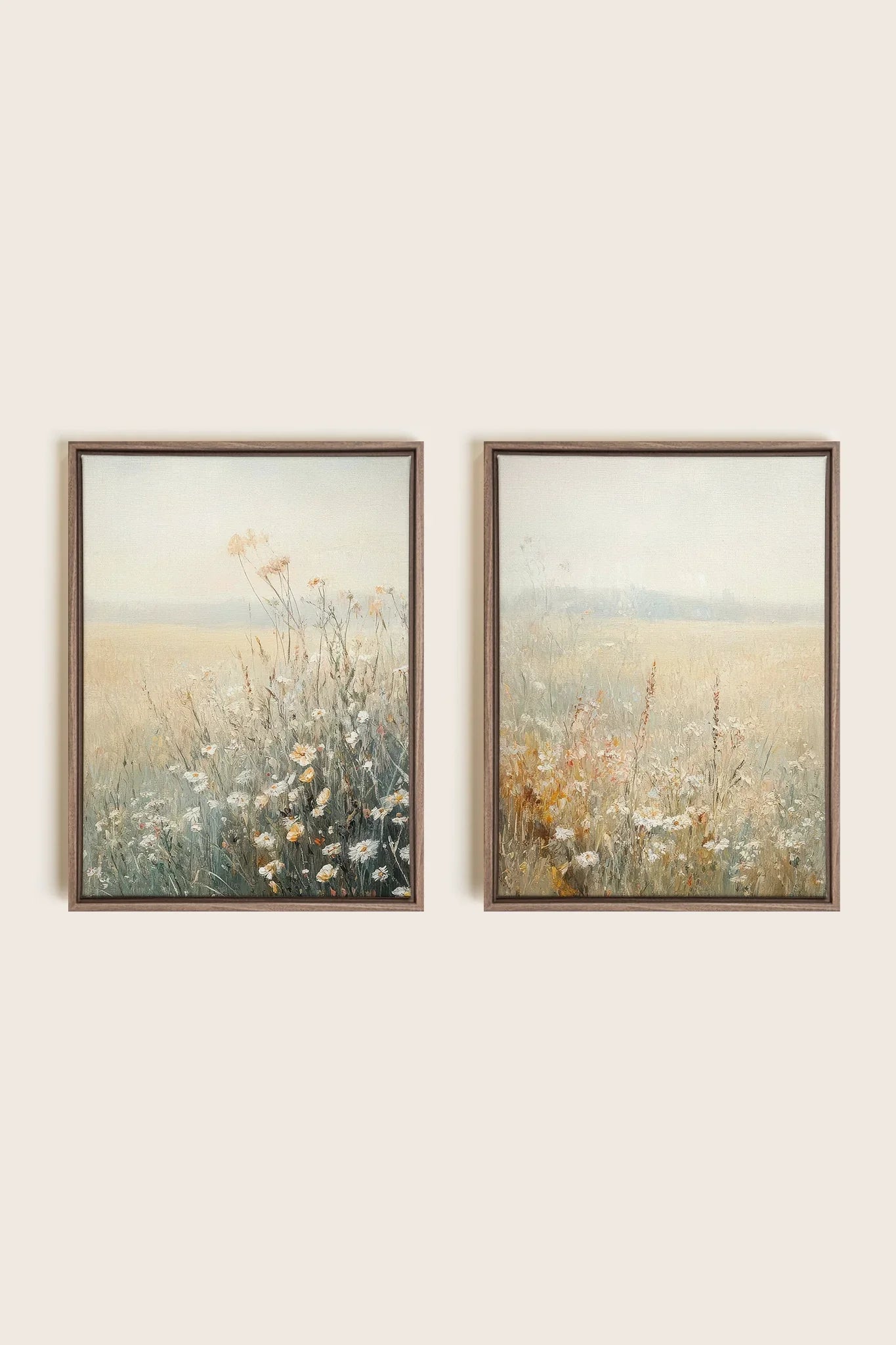 OLEKA CANVAS - FIELD OF GRACE, 2 Oeuvres sur toile étirée, encadré Brun Chêne