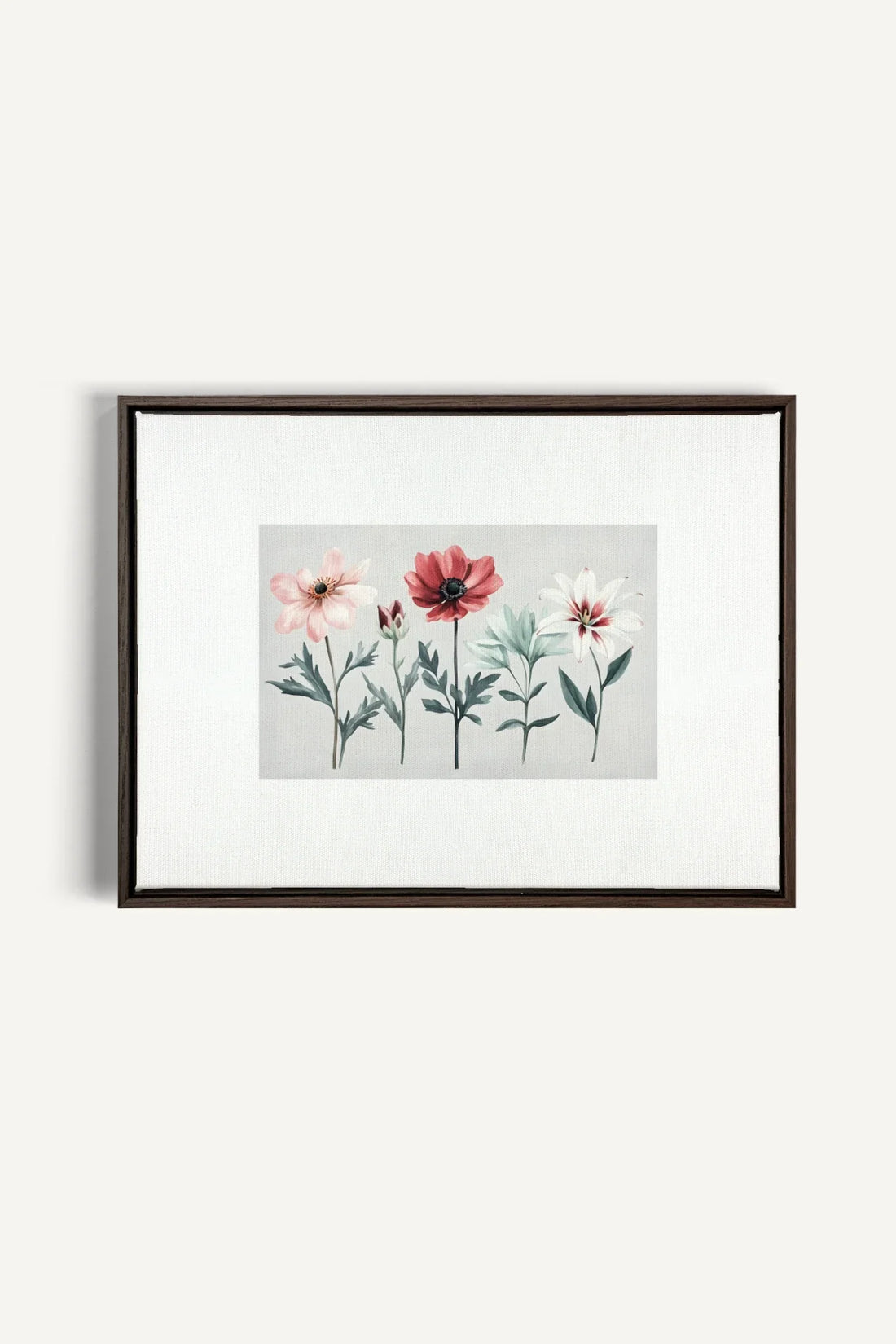 OLEKA CANVAS - FLEURS DE SAISON, Oeuvre sur toile étirée, encadré Brun Noyer
