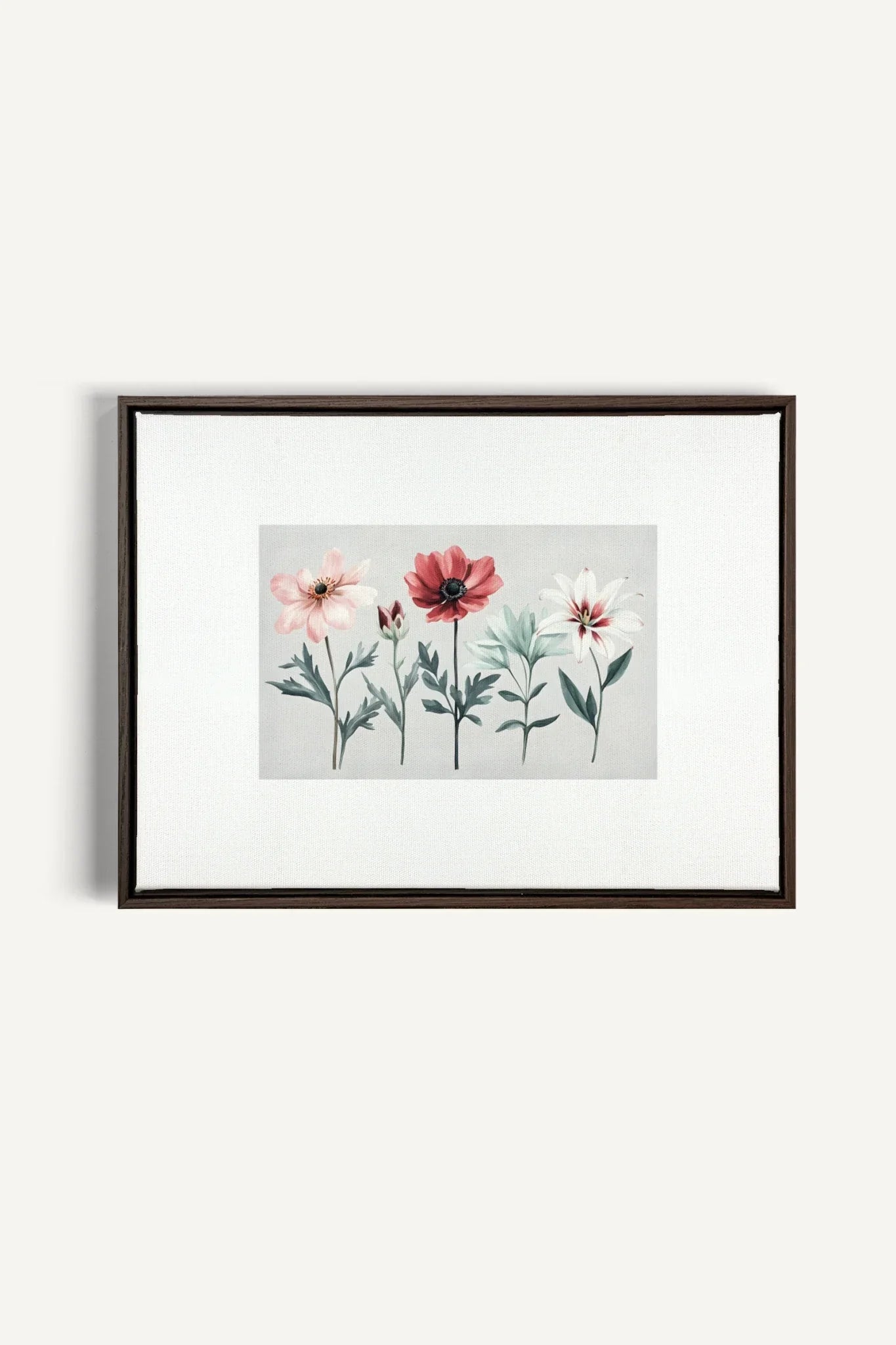 OLEKA CANVAS - FLEURS DE SAISON, Oeuvre sur toile étirée, encadré Brun Noyer