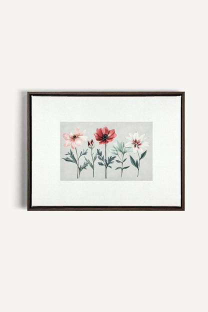 OLEKA CANVAS - FLEURS DE SAISON, Oeuvre sur toile étirée, encadré Brun Noyer