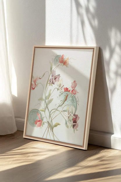 FLEURS DE SILENCE, Oeuvre sur toile étirée, encadré Naturel Clair