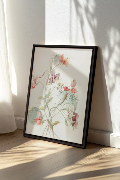 FLEURS DE SILENCE, Oeuvre sur toile étirée, encadré Noir