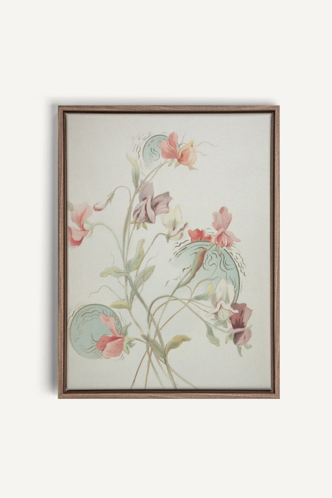 FLEURS DE SILENCE, Oeuvre sur toile étirée, encadré Brun Chêne