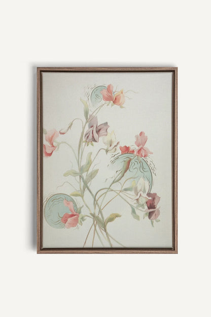 FLEURS DE SILENCE, Oeuvre sur toile étirée, encadré Brun Chêne
