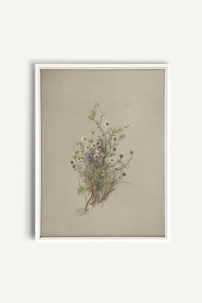 FLEURS DES PRÉS, Oeuvre sur toile étirée, encadré Blanc