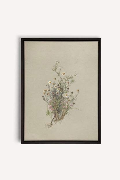 FLEURS DES PRÉS, Oeuvre sur toile étirée, encadré Noir