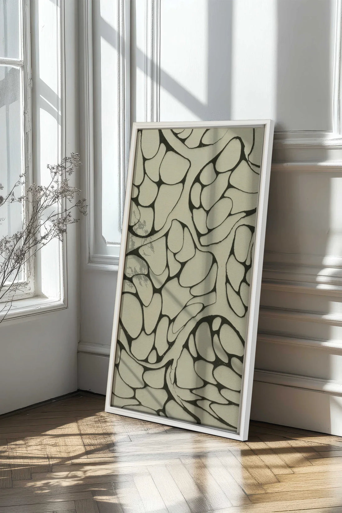 FORMES MINÉRALES, Oeuvre sur toile étirée, encadré Blanc