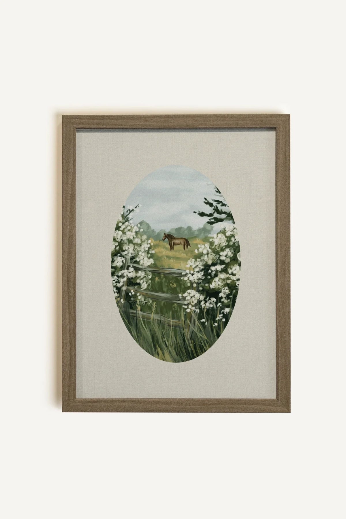 GALOP DES PRÉS, Oeuvre sur toile rigide, encadré brun chêne