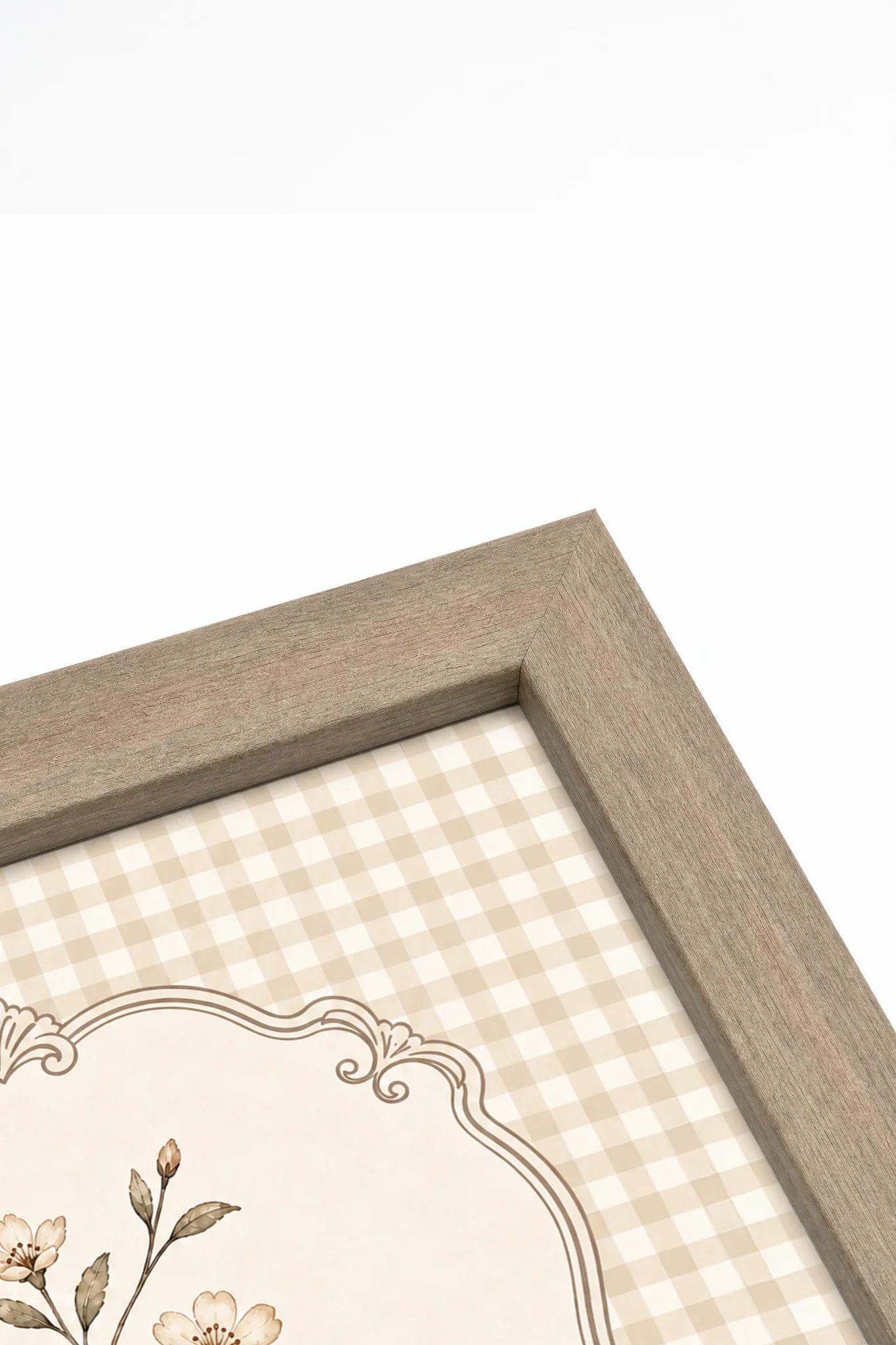 GINGHAM BLOOM, Oeuvre sur toile rigide, encadré brun chêne