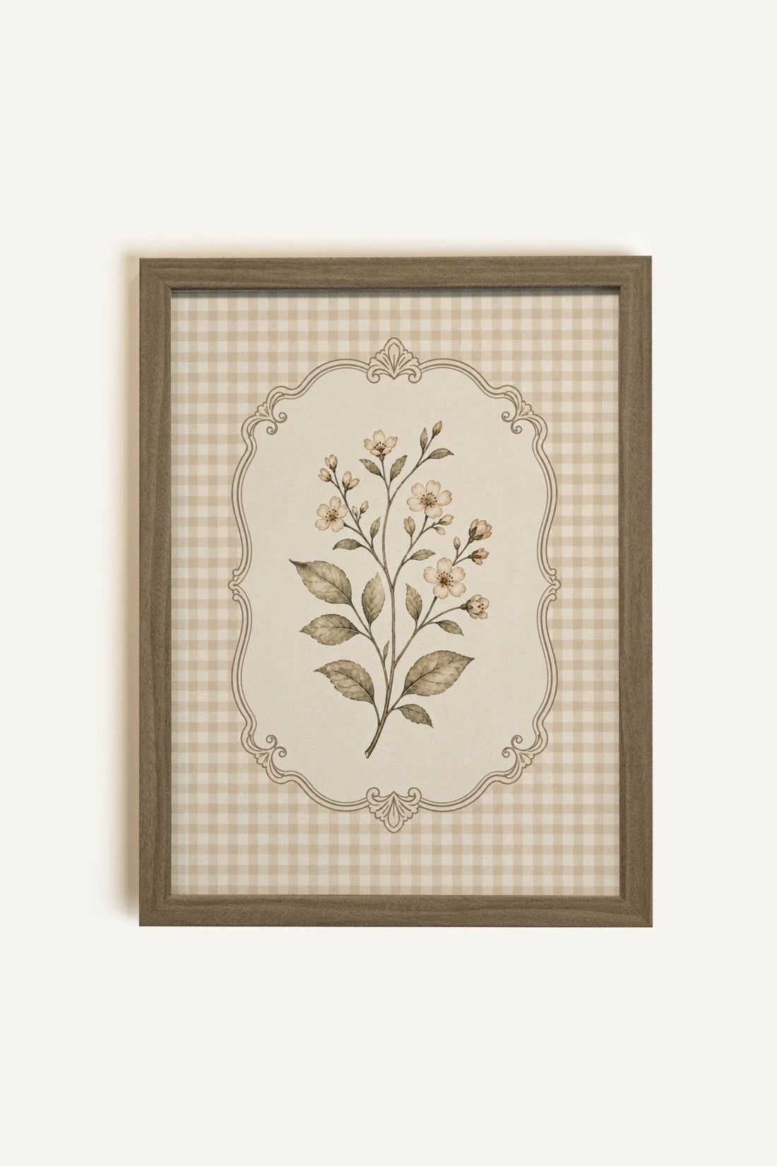GINGHAM BLOOM, Oeuvre sur toile rigide, encadré brun chêne