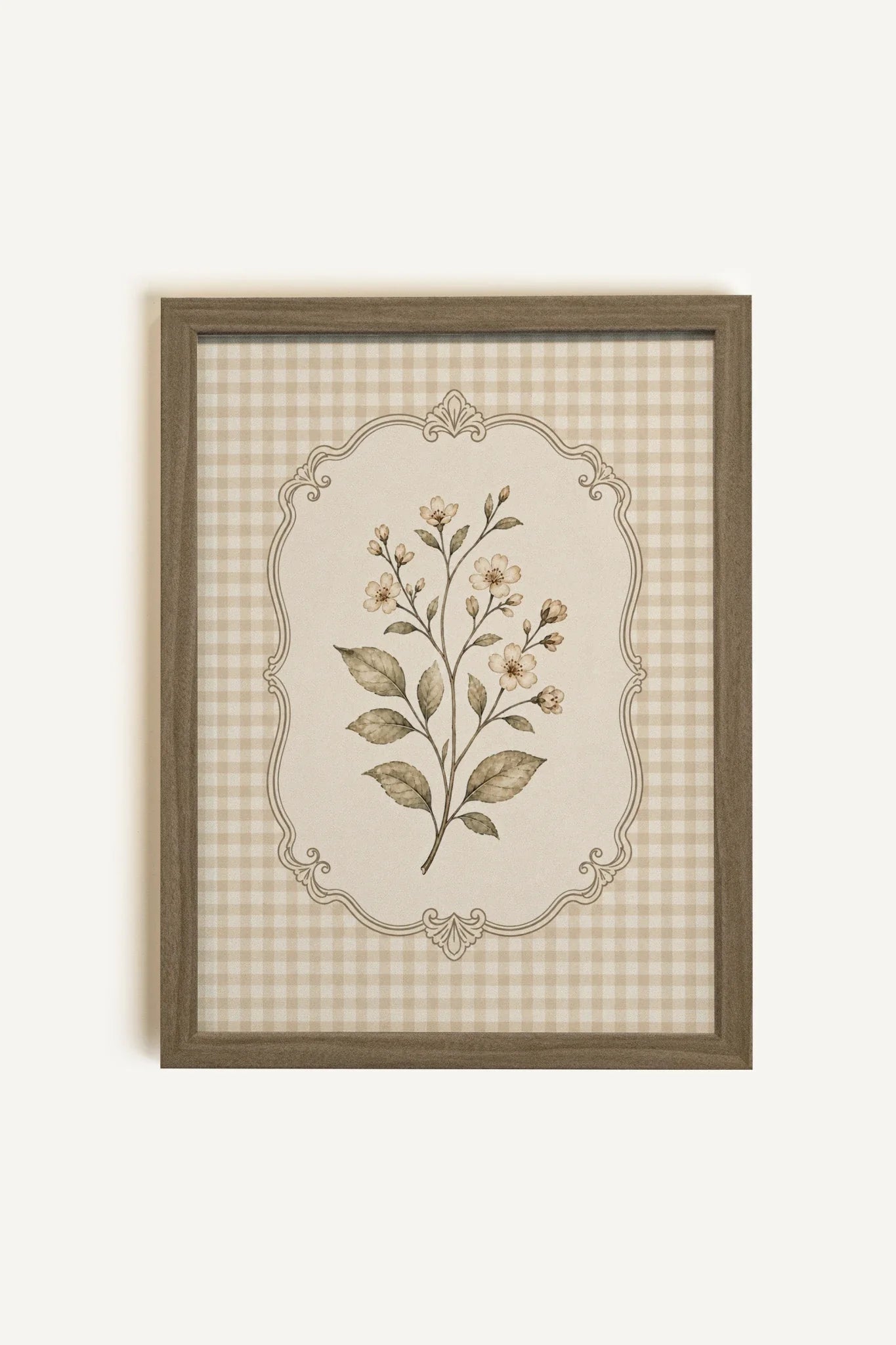 GINGHAM BLOOM, Oeuvre sur toile rigide, encadré brun chêne