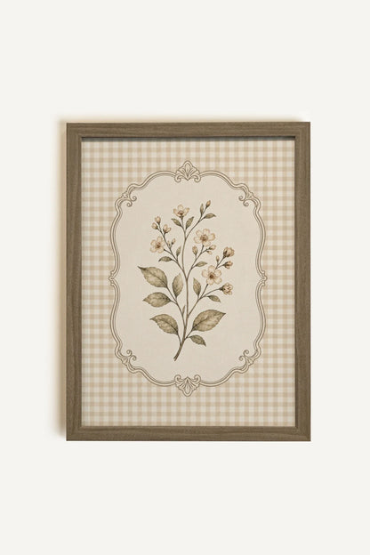 GINGHAM BLOOM, Oeuvre sur toile rigide, encadré brun chêne